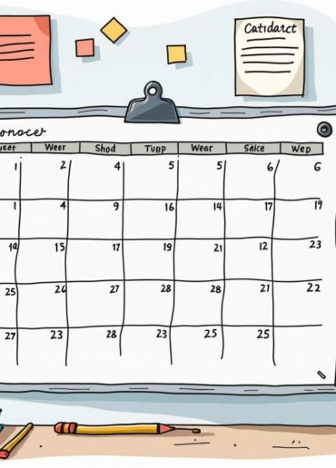An organized event planning workspace featuring a large calendar