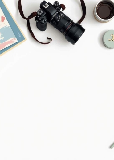 An organized workspace featuring a camera