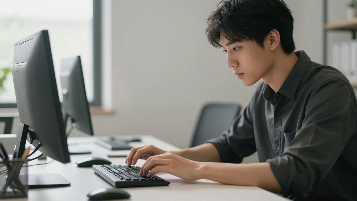 Person working productively at a distraction-free desk.