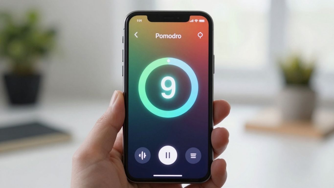 Android phone with Pomodoro timer app.