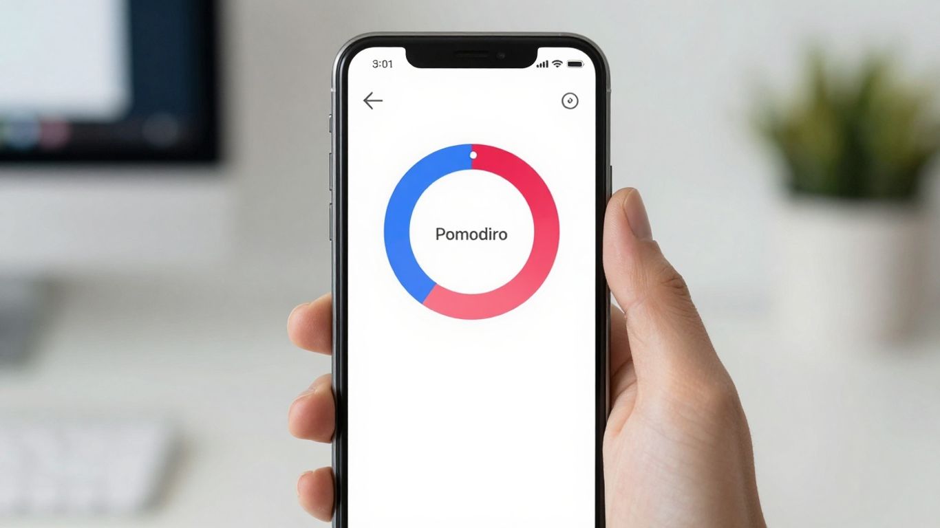 iPhone screen with Pomodoro timer app