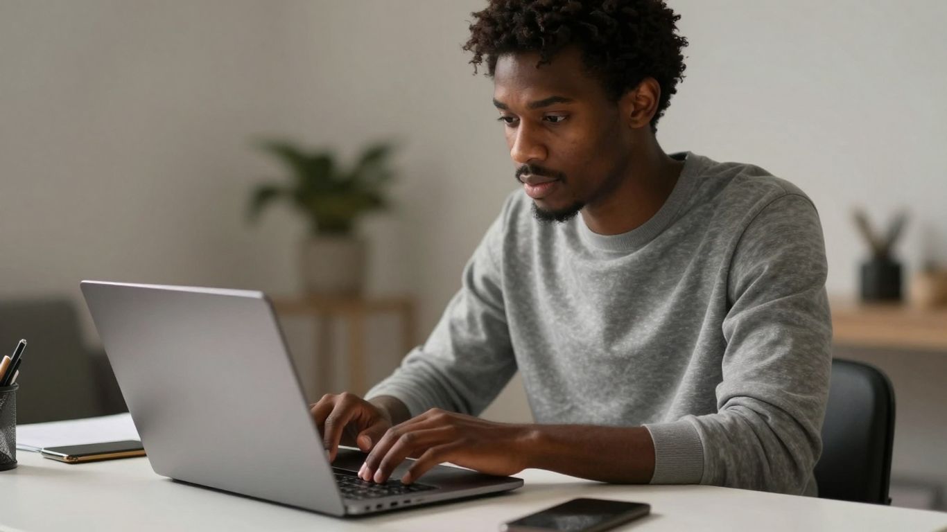 Person focused on laptop, deep work app.