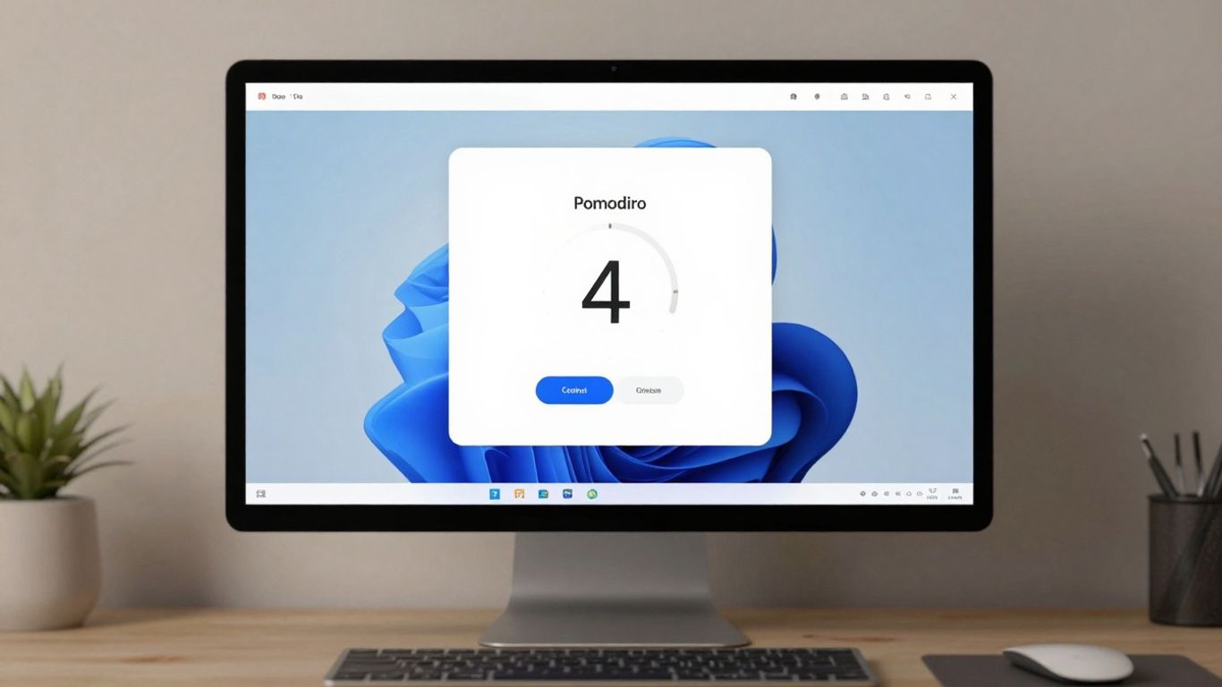 Windows Pomodoro timer on a desktop.