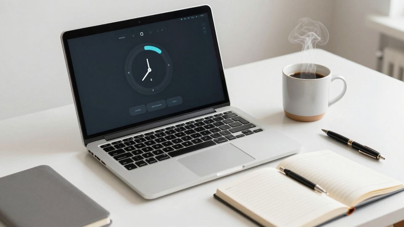 Productivity timer app on a laptop screen.