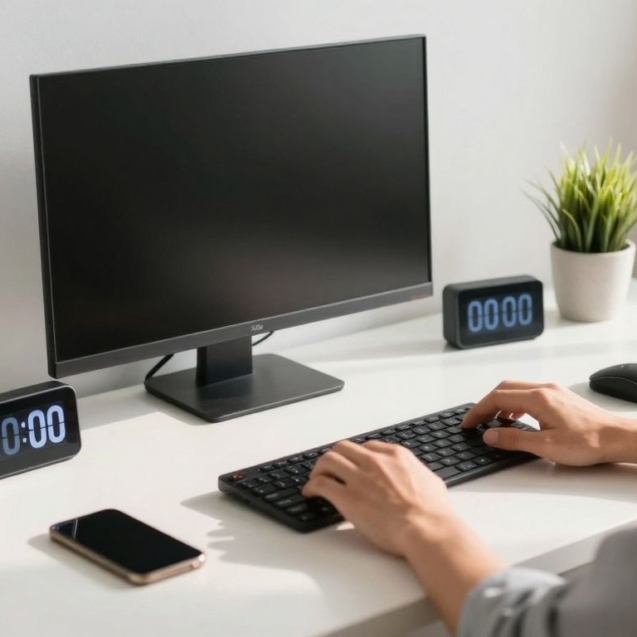 Digital timer on a desk, promoting focus and productivity.