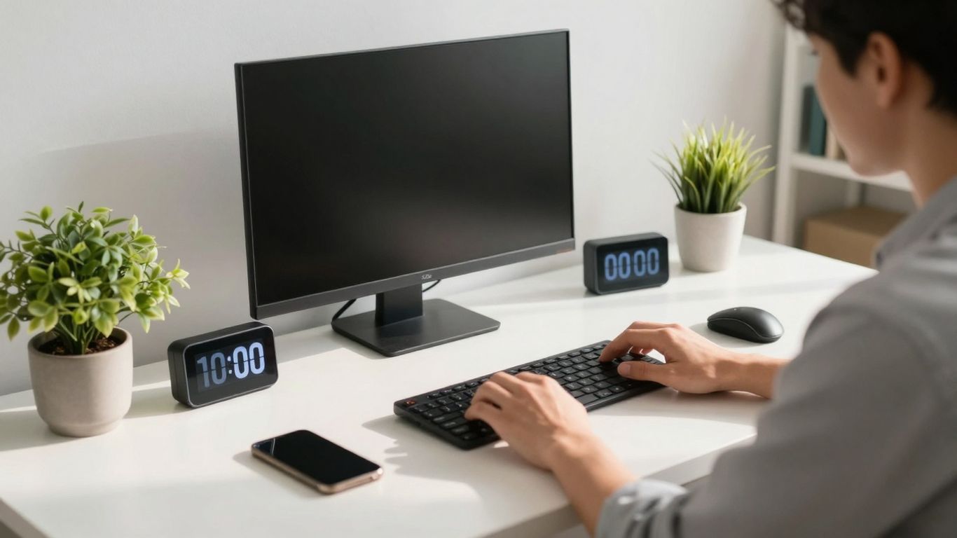 Digital timer on a desk, promoting focus and productivity.