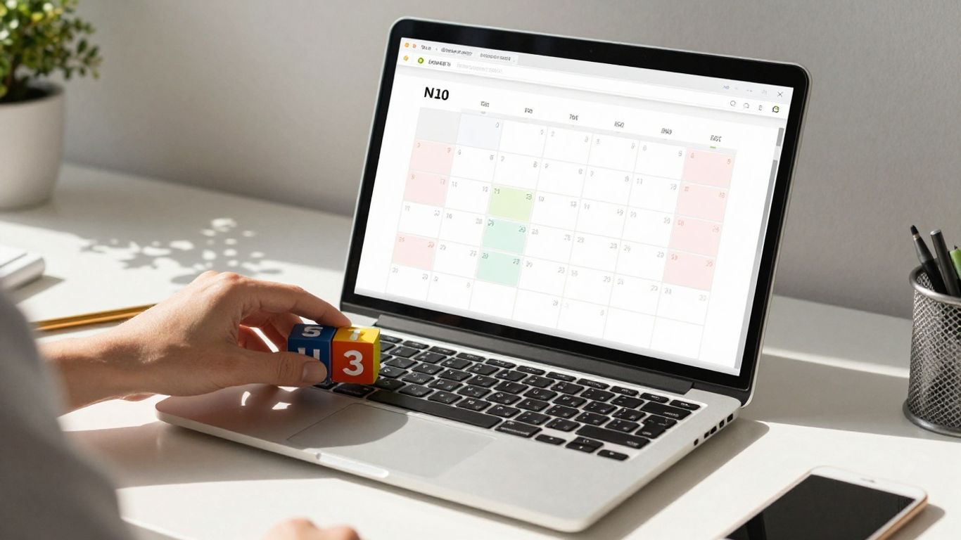 Calendar time blocking on a laptop screen.