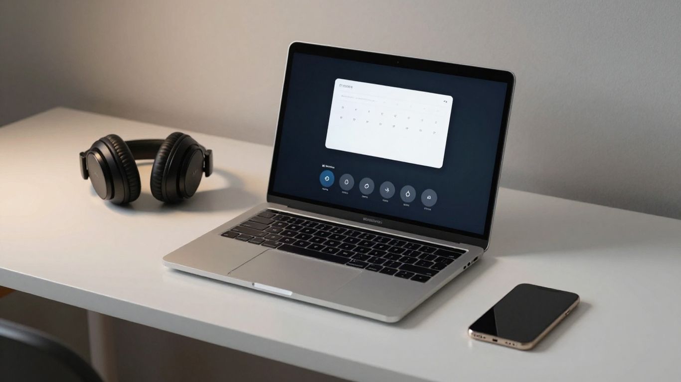 Focus music timer on a laptop screen.