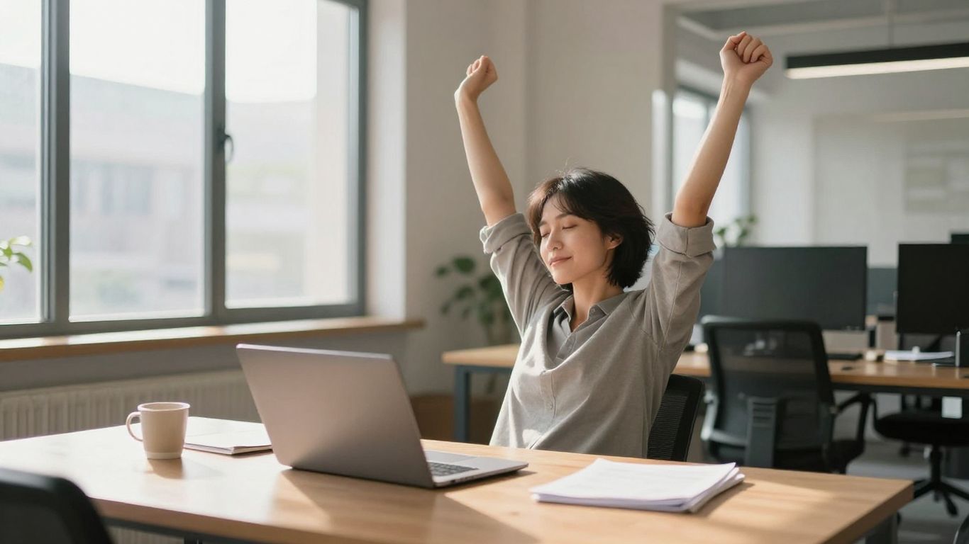 Person taking a refreshing break at an office desk.