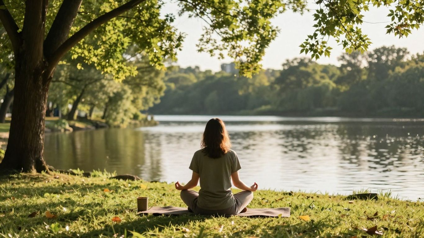 Person meditating peacefully in nature to avoid burnout.