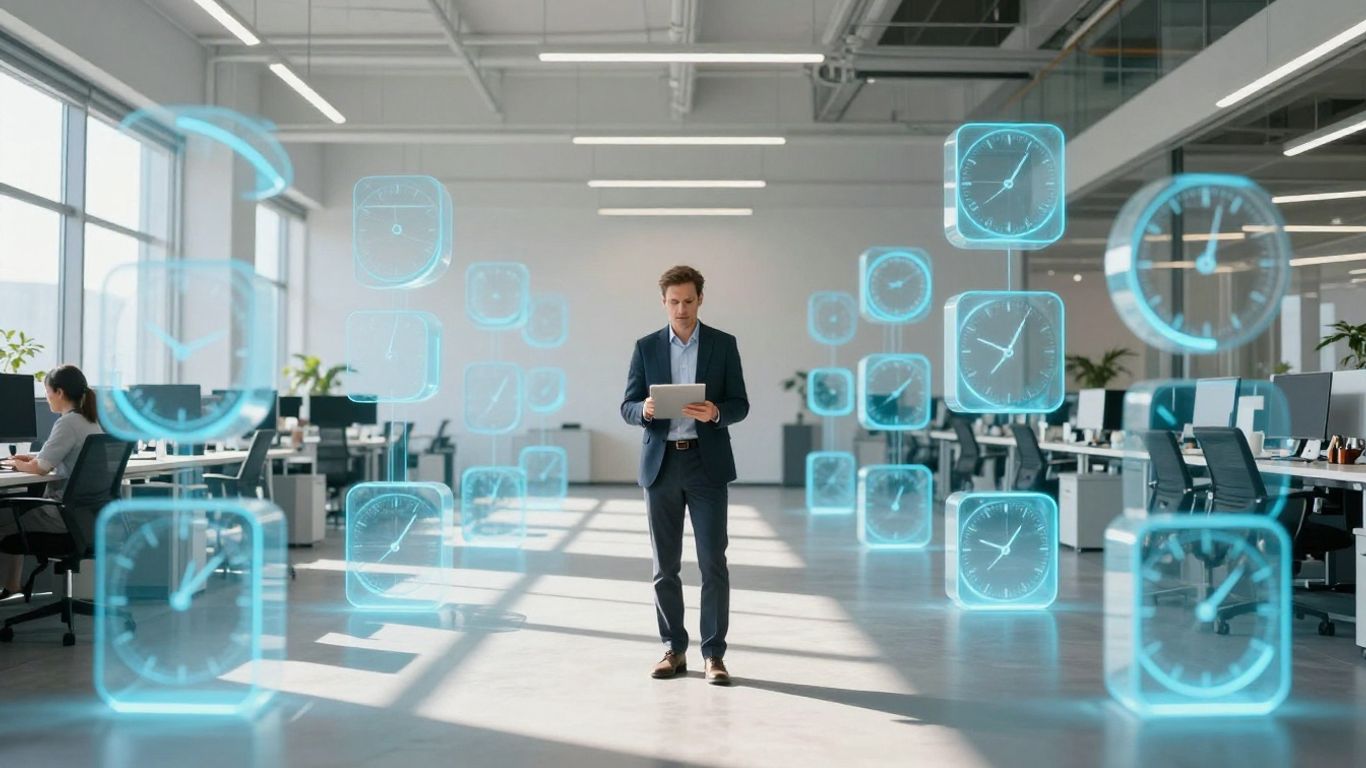 CEO planning time blocks in a modern office.