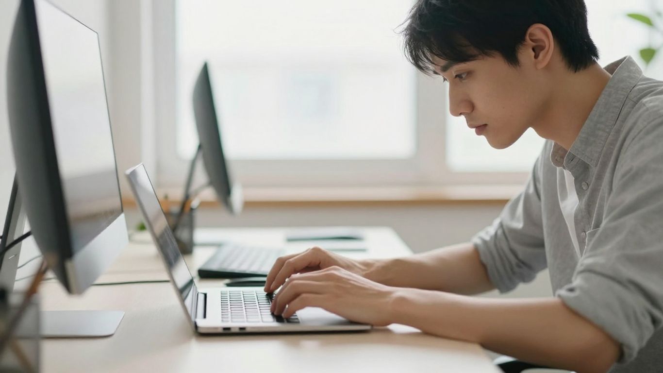 Person focused on work at a clean desk.