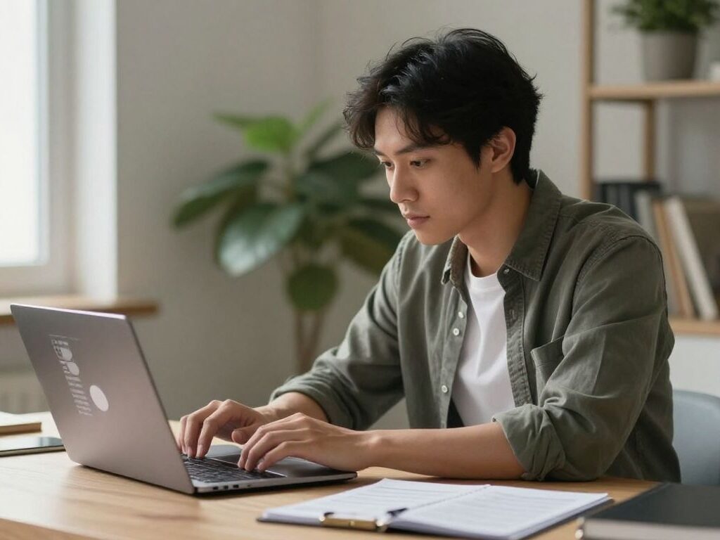 Person working from home with intense focus.