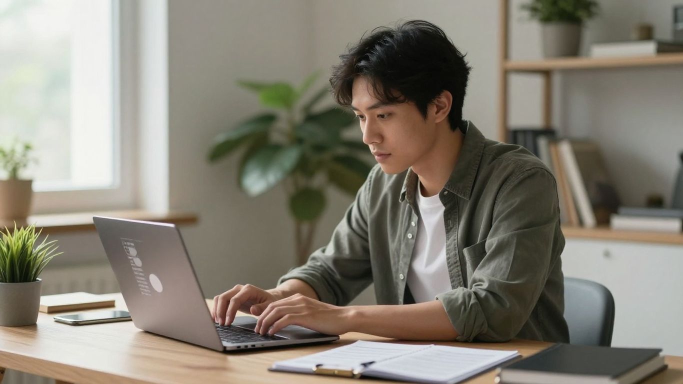 Person working from home with intense focus.