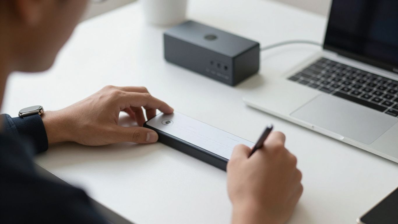 Person focused on work with a timer on desk.