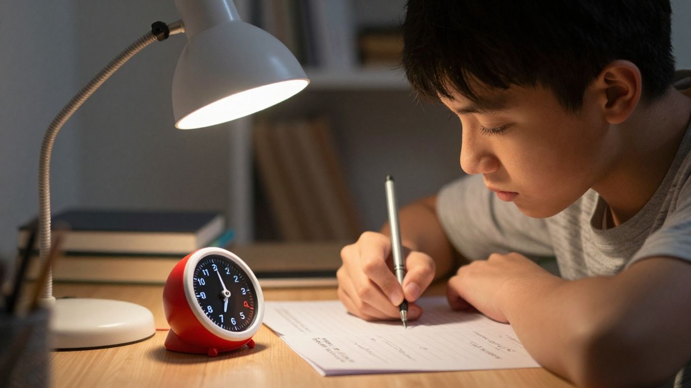 Student studying math with a Pomodoro timer.
