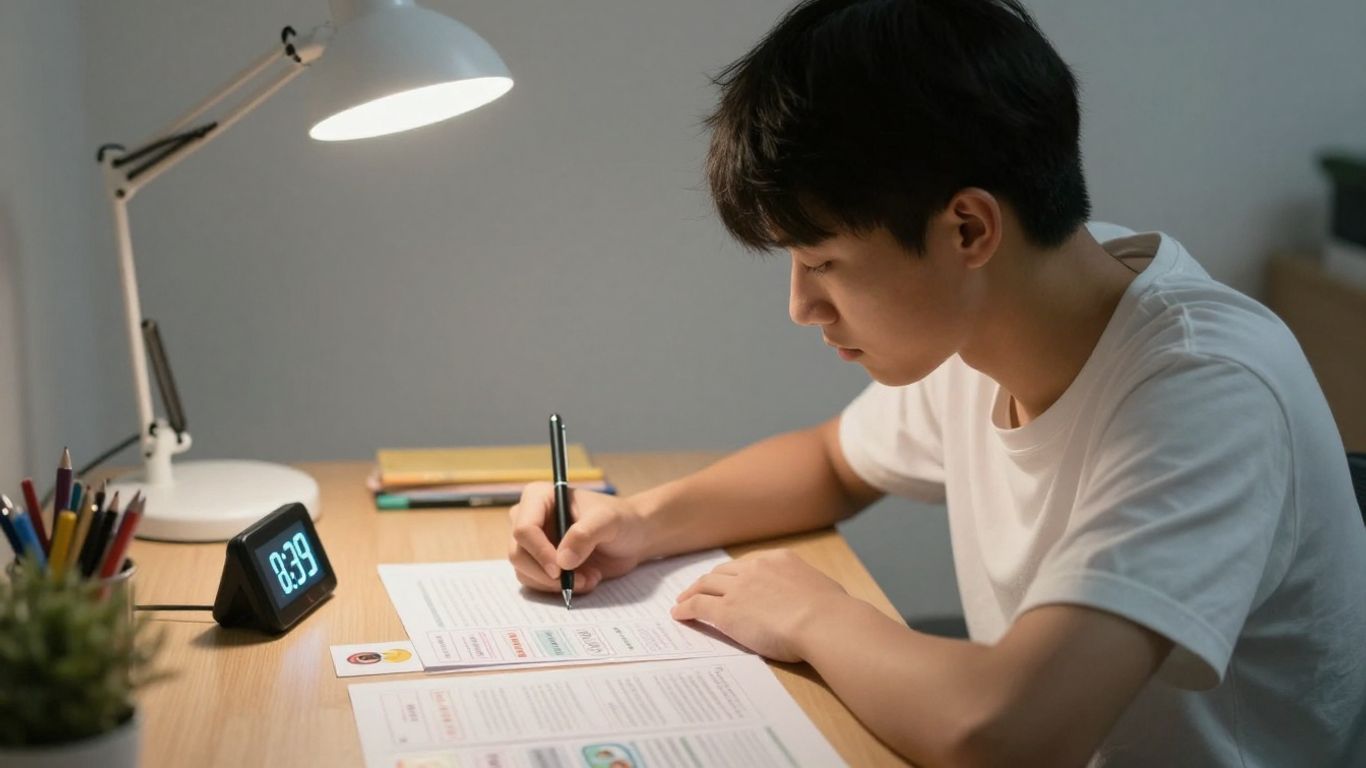 Student using Anki and Pomodoro timer for studying.