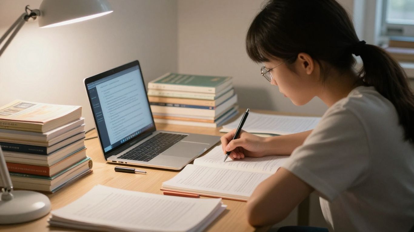 Student using a focus timer for studying.