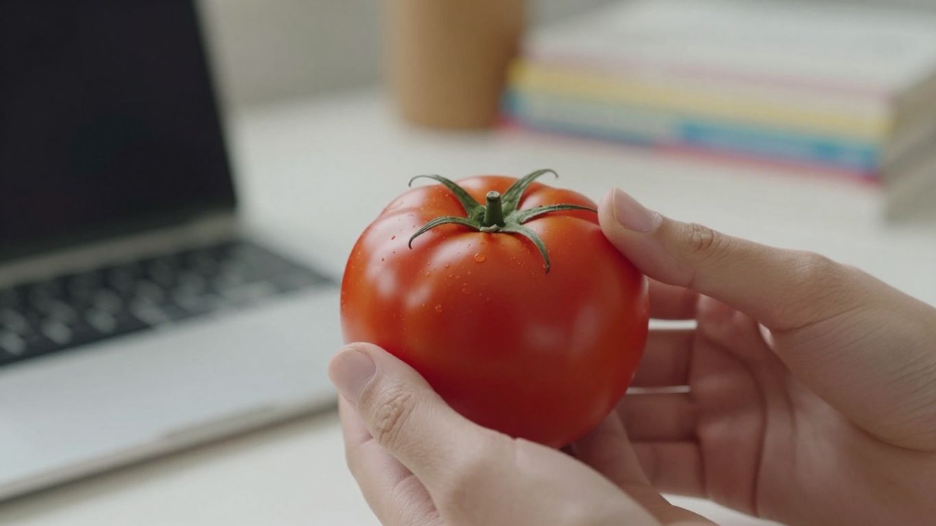Person setting a Pomodoro timer for language study.