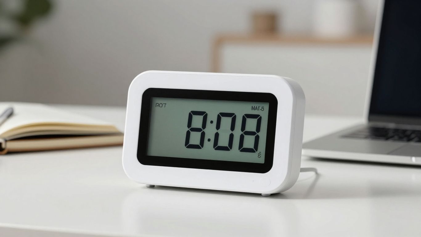 Digital focus timer on a clean workspace.