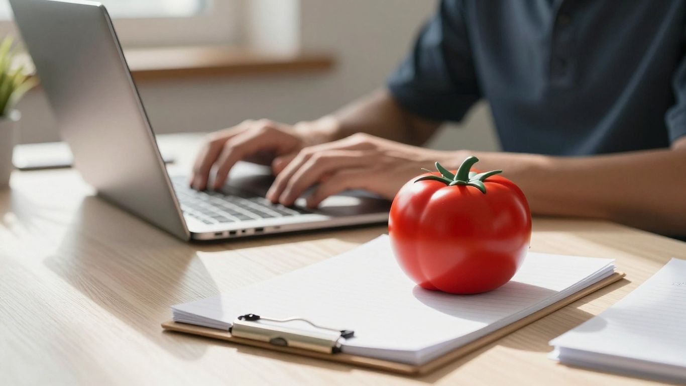 Person working with a Pomodoro timer.