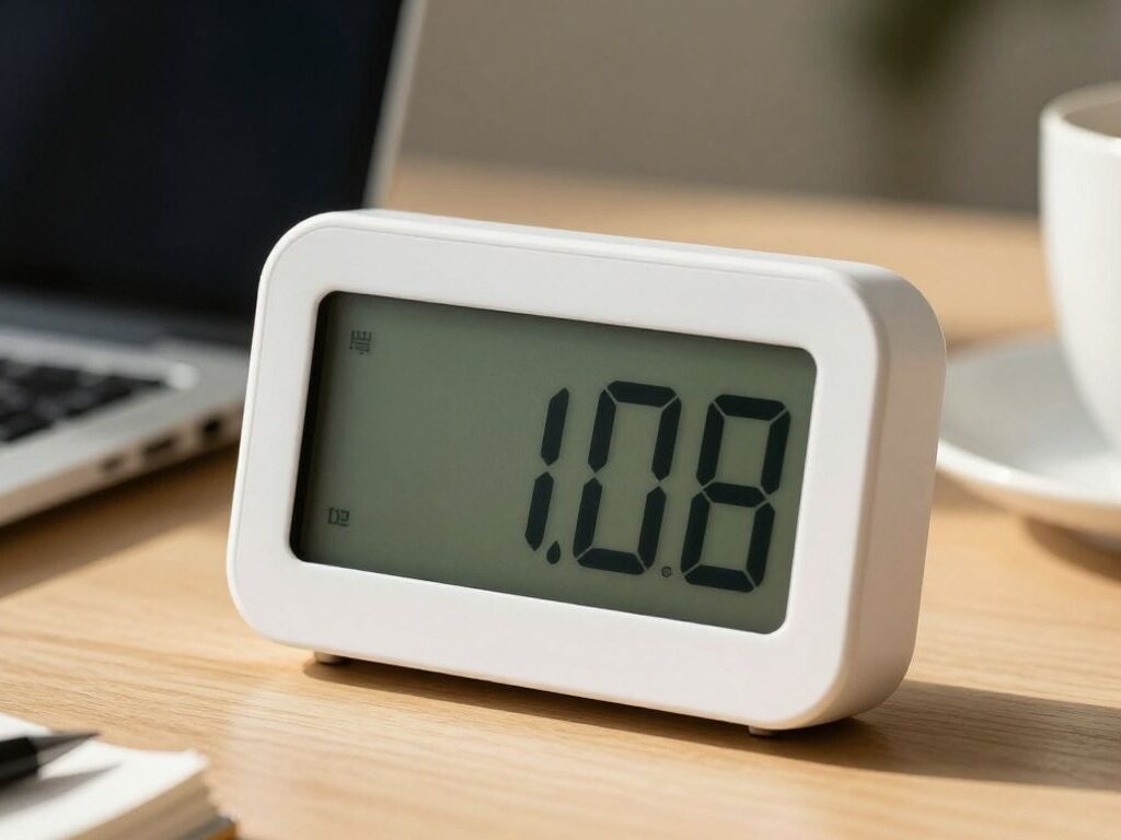 Freelancer productivity timer on a desk.