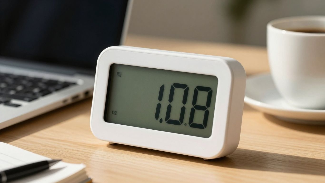 Freelancer productivity timer on a desk.