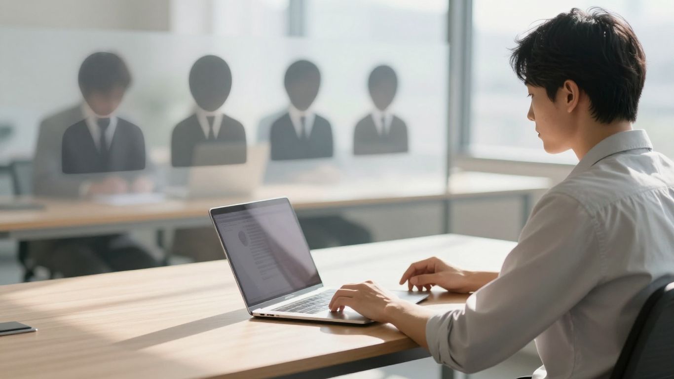 Person focused at desk, clear path through meeting chaos.