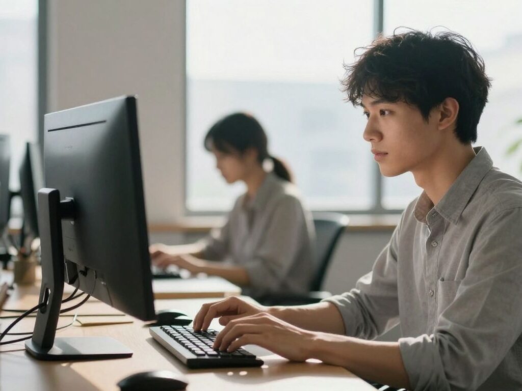 Person focused on a single task at a computer.