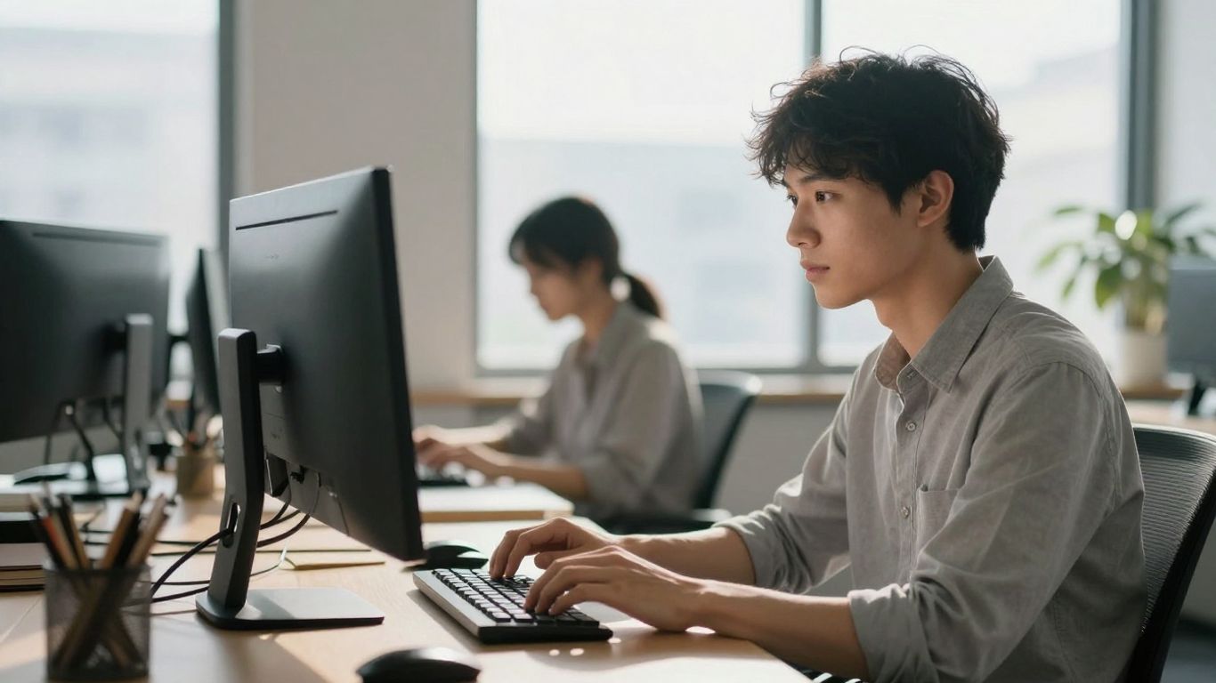 Person focused on a single task at a computer.